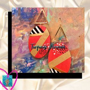 L-69: Red Gold Black White XL Mixxy Earrings